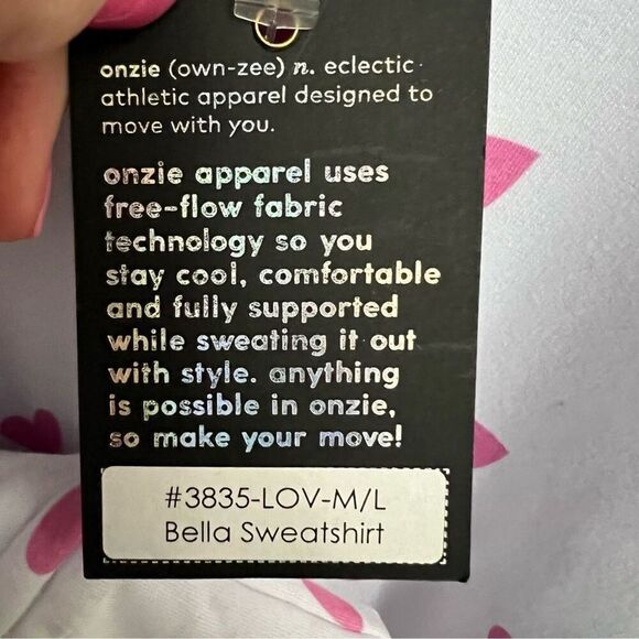 ONZIE Bella Pink Hearts Pullover Sweatshirt M/L 8-10 White Lightweight Cropped - Picture 5 of 5